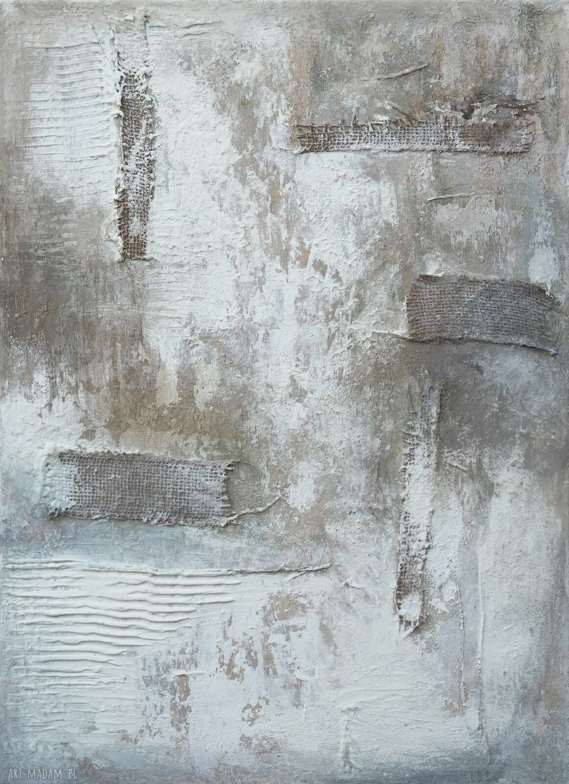 Abstrakcyjny obraz strukturalny 50x70 cm beże i szarości w stylu wabi-sabi