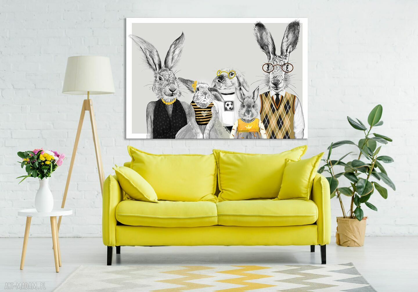 Nowoczesny obraz drukowany na płótnie 120x80 cm - Zajączka rodzina z córkami i synem 02582