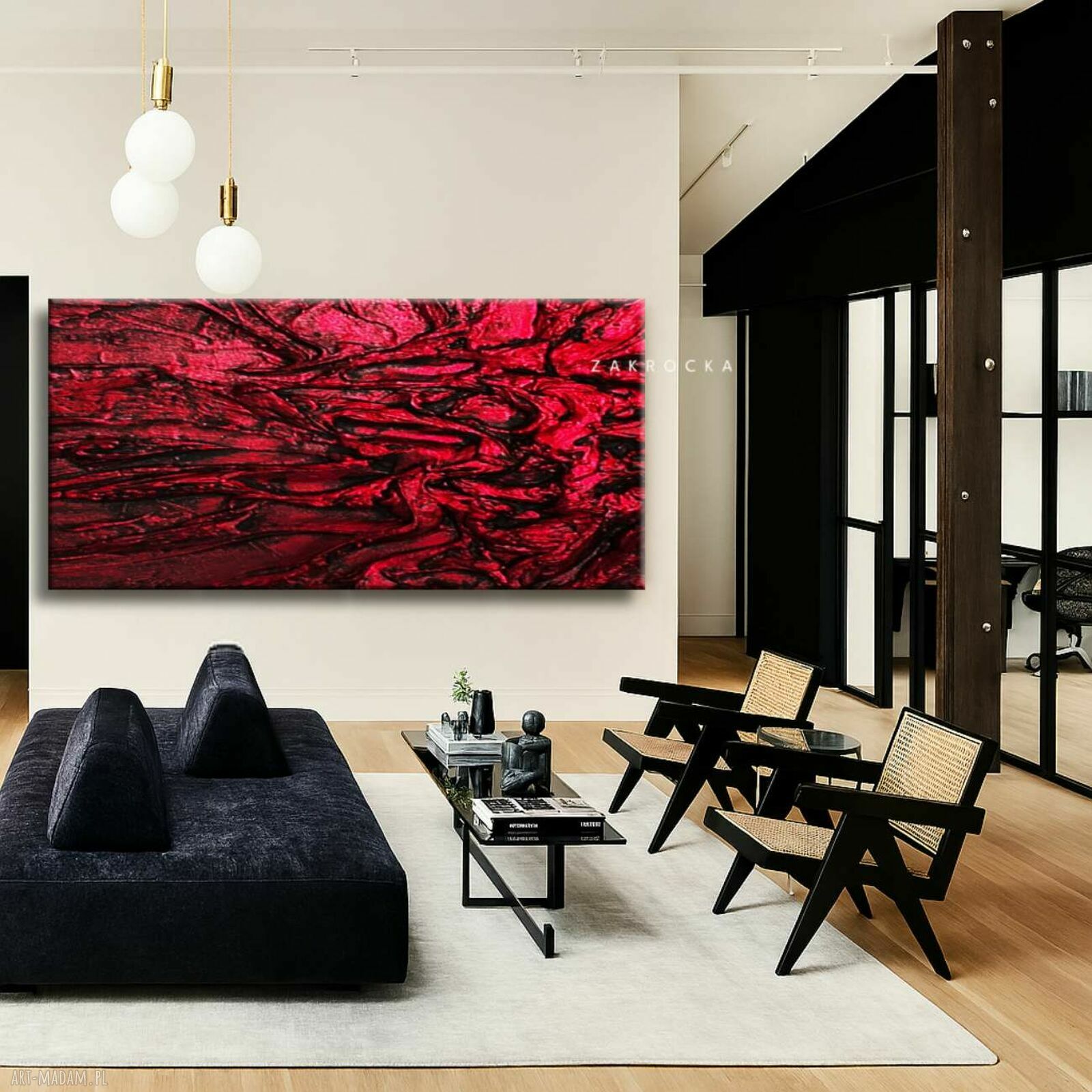 Nowoczesny obraz fuksja metaliczny - płaskorzeźba 80x160 cm, gotowy do zawieszenia