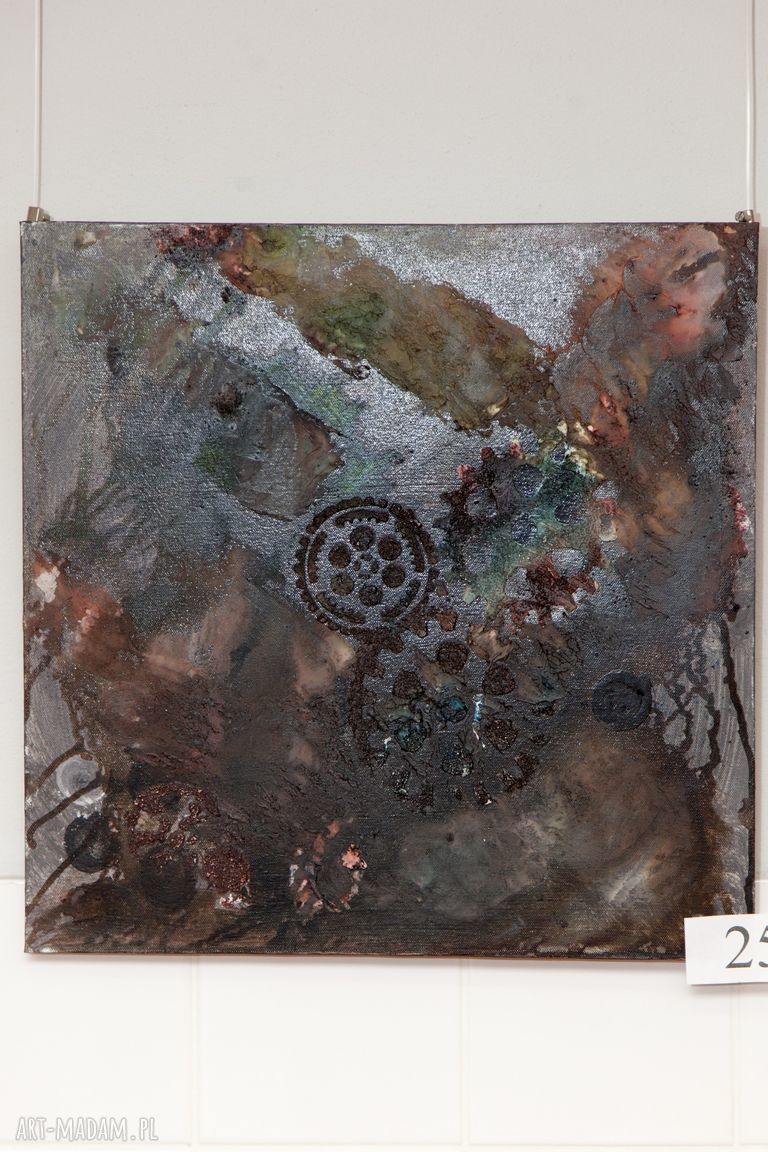 Nowoczesny obraz steampunk z zębatkami 40x40 cm - ręcznie malowany w 3D