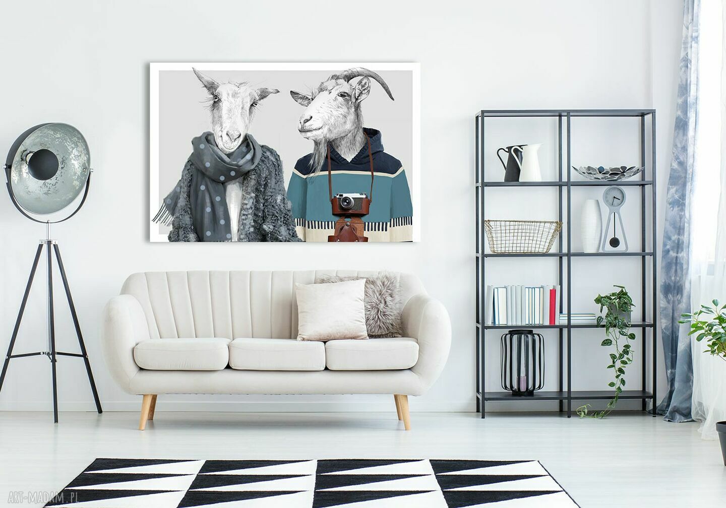Nowoczesny obraz na płótnie z kozami w swetrach - Rodzina Kozłowskich 120x80 cm 02465