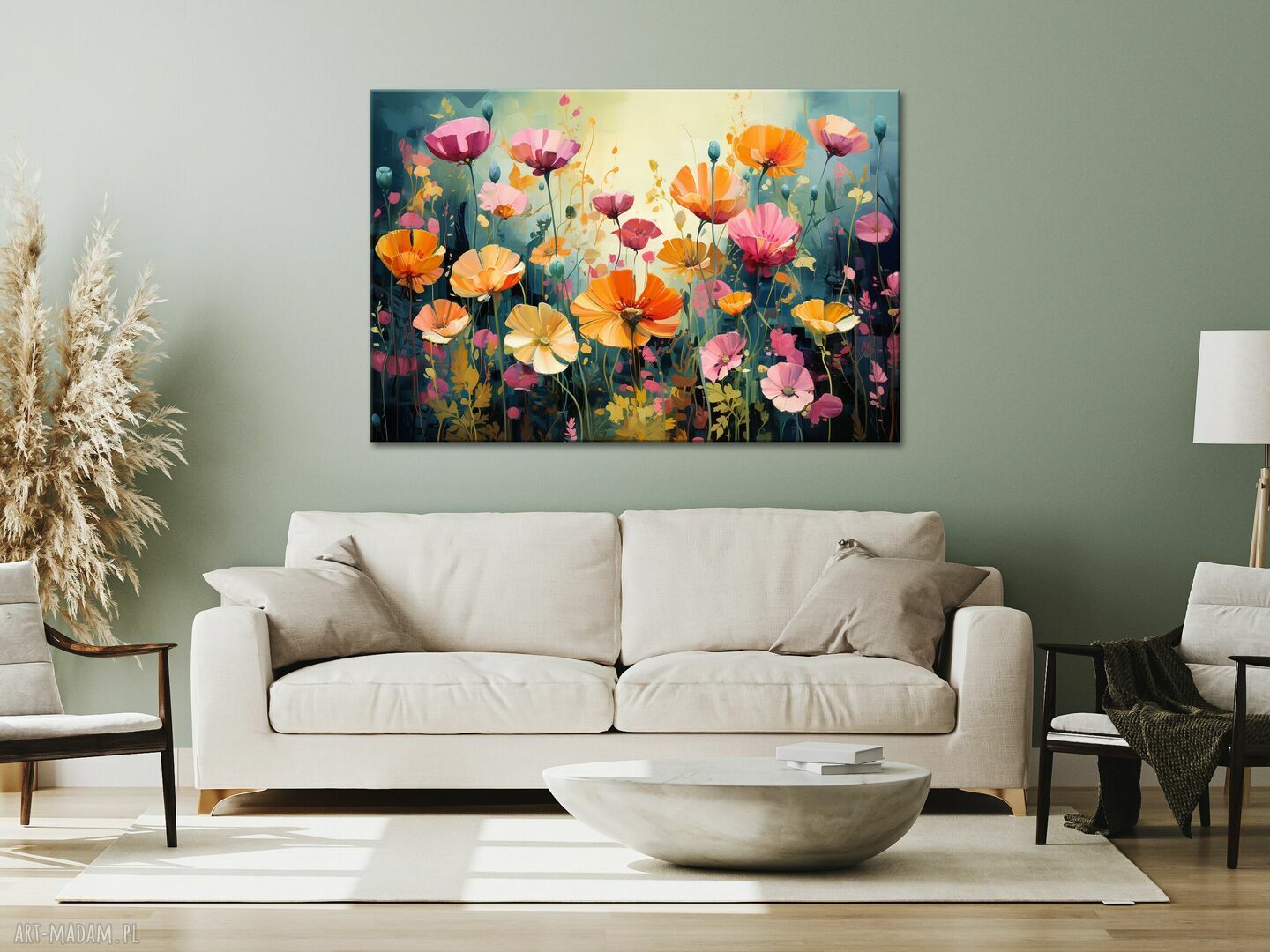 Nowoczesny obraz łąka kwietna 90x60 cm - kolorowe kwiaty do salonu