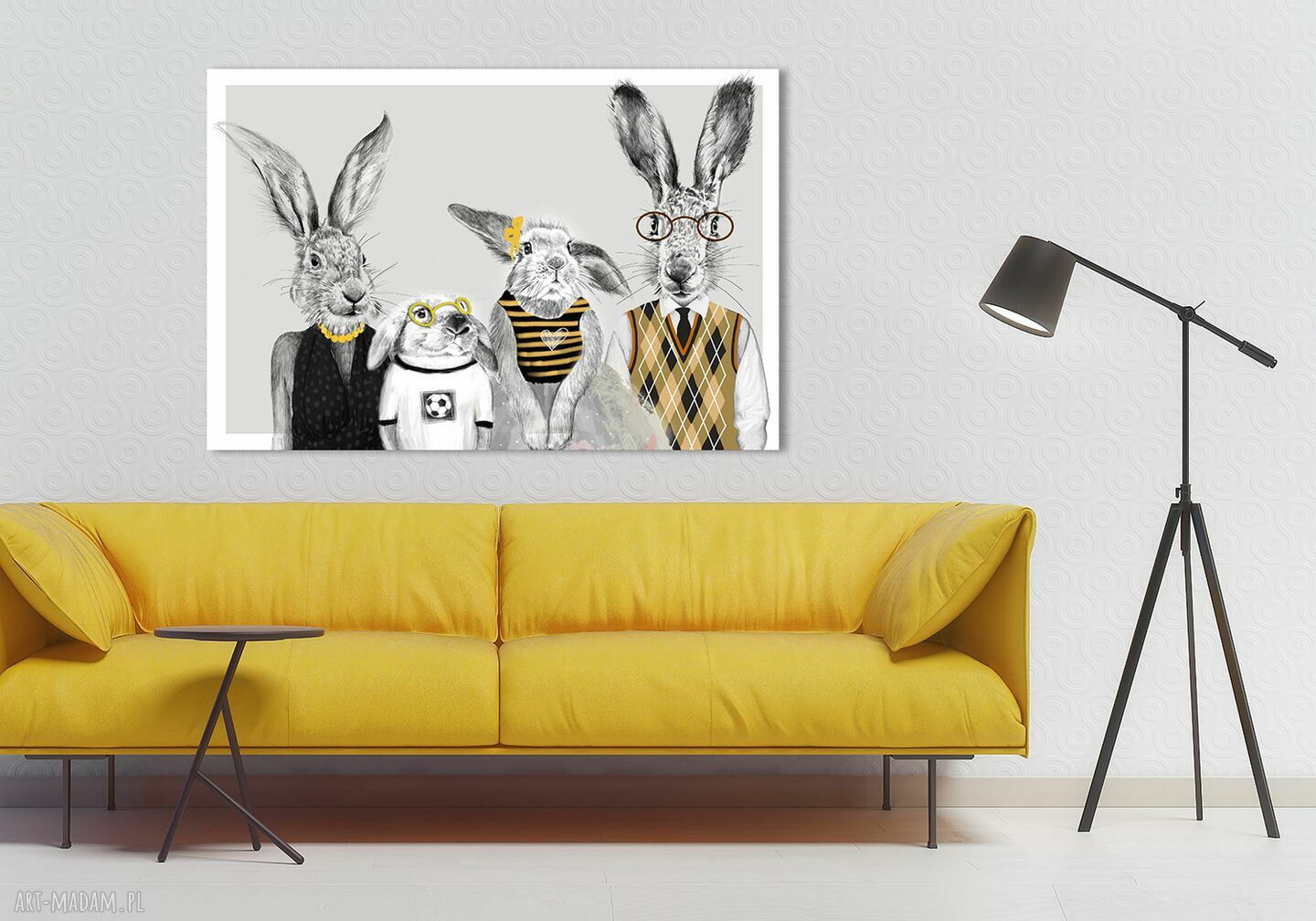 Nowoczesny obraz drukowany na płótnie 120x80 cm - Zajęcza rodzina z synem i córką