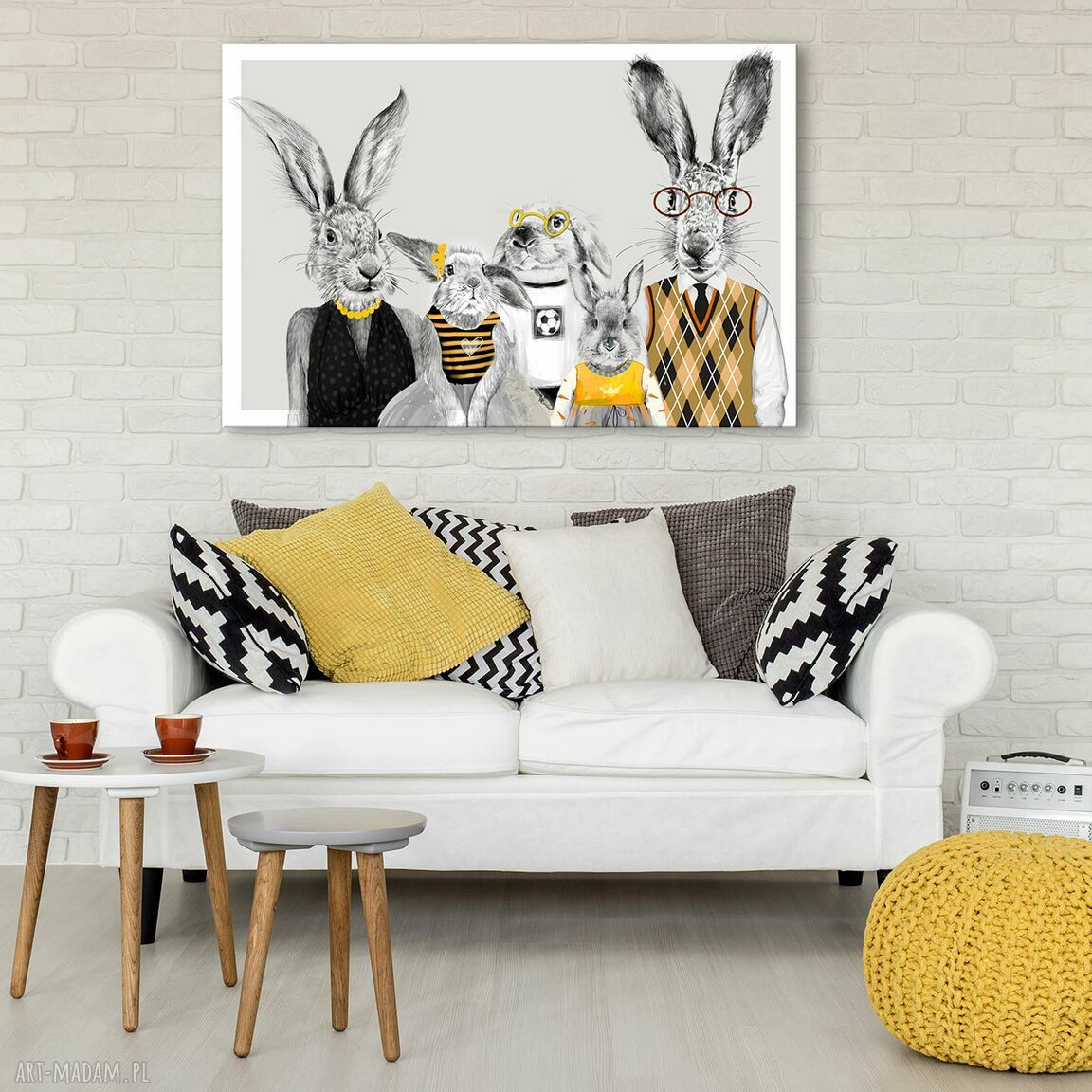 Nowoczesny obraz drukowany na płótnie 120x80 cm - Zajączka rodzina z córkami i synem 02582