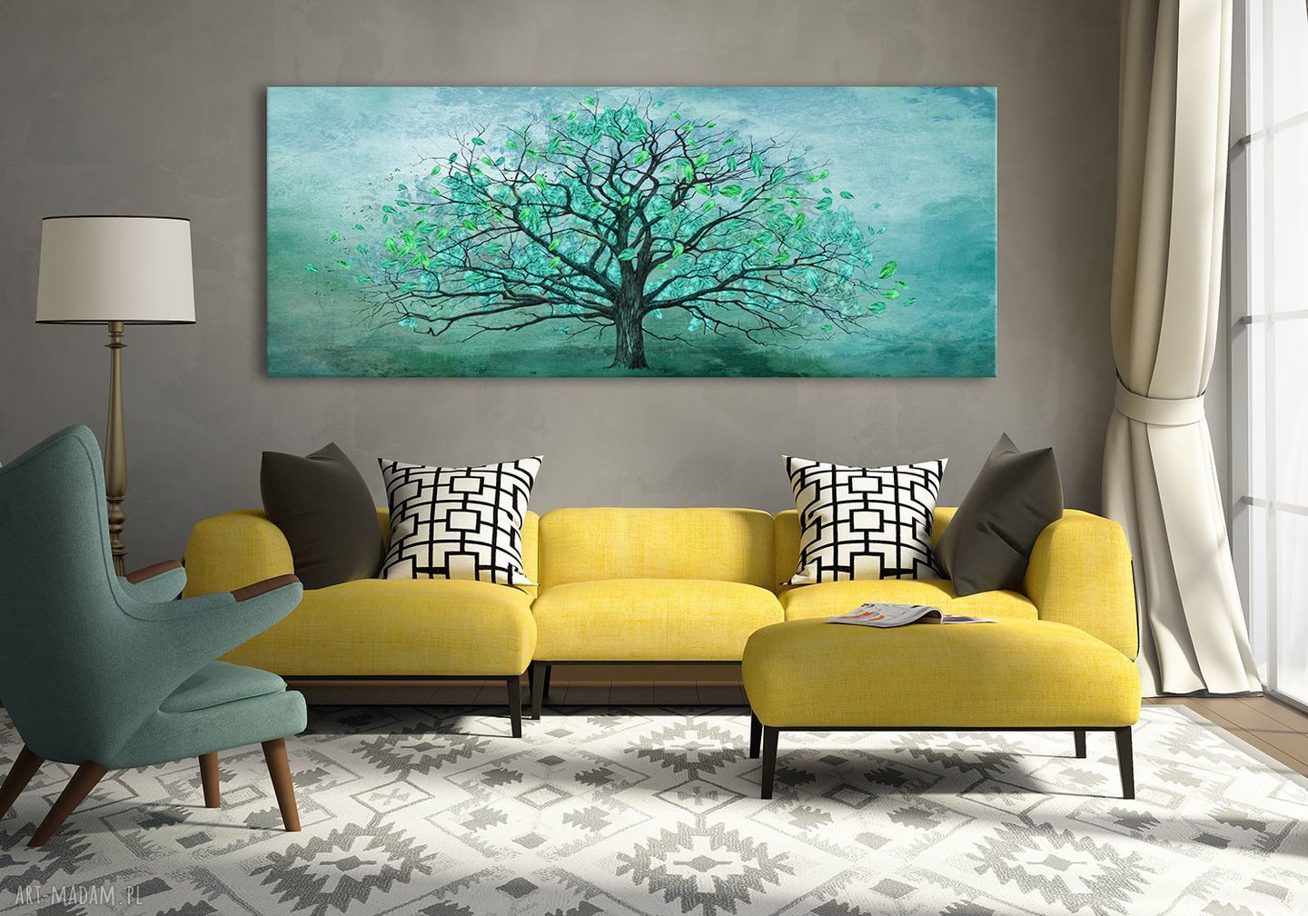 Nowoczesny obraz drukowany na płótnie Drzewo w turkusie 147x60 cm