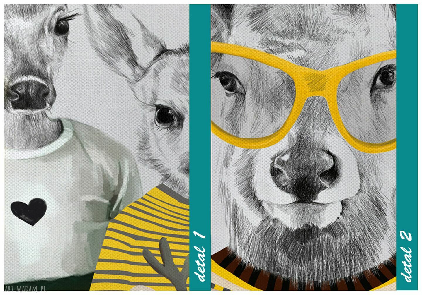 Nowoczesny obraz na płótnie 100x70 cm - Rodzina jeleni w żółtych sweterkach