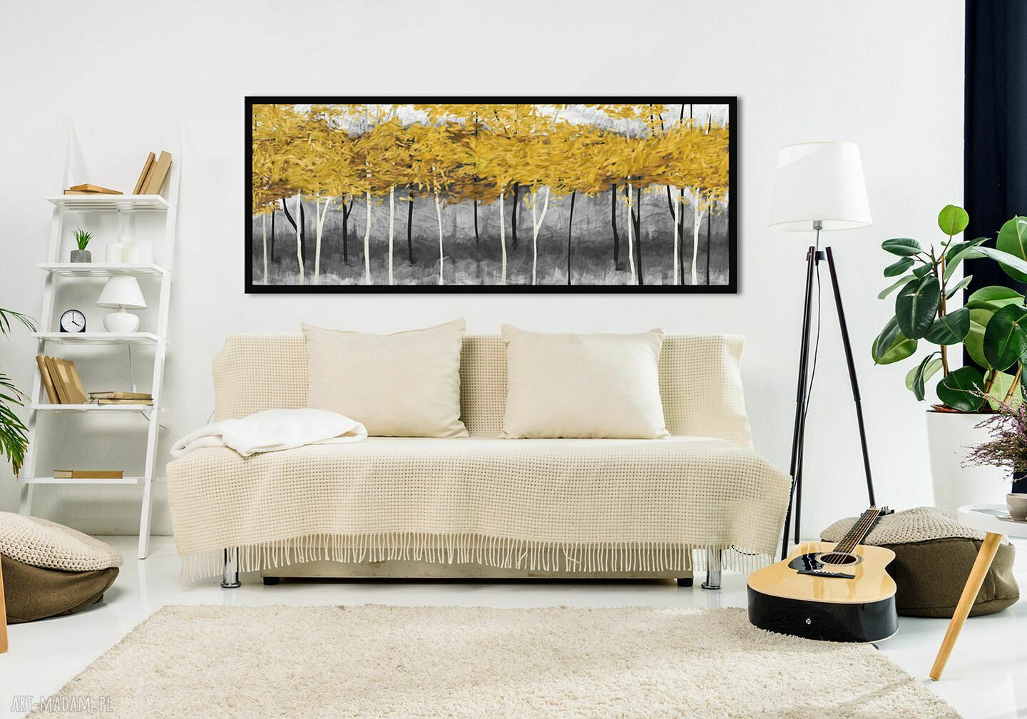 Nowoczesny obraz do salonu z drzewami - pejzaż na płótnie 147x60 cm