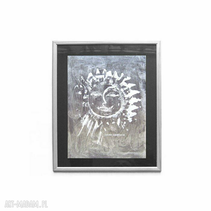Plakat 30x40 „Let the sunshine in” - srebrna grafika do sypialni w stylu loft i skandynawskim