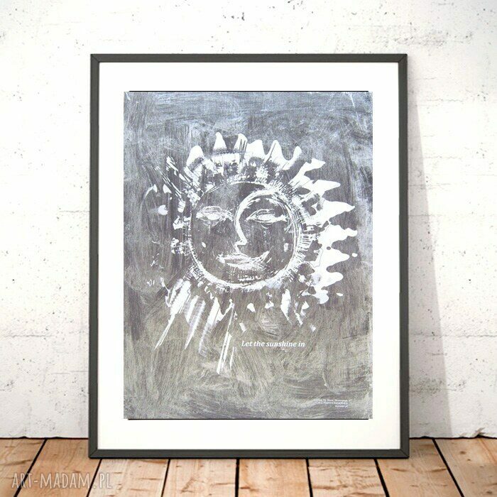 Plakat 30x40 „Let the sunshine in” - srebrna grafika do sypialni w stylu loft i skandynawskim