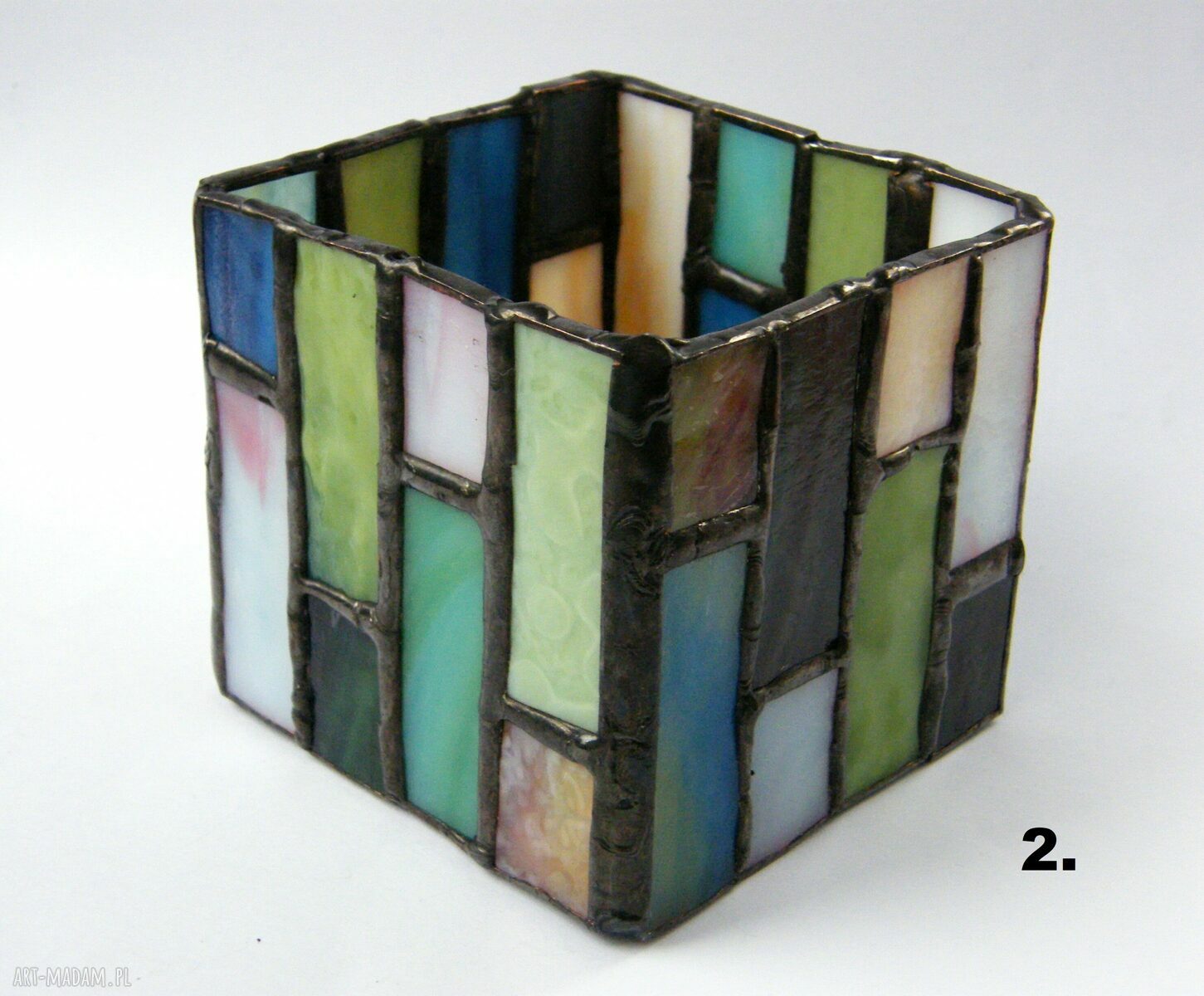 Nowoczesny świecznik witrażowy w stylu Art Deco - niebiesko-zielony na tealight