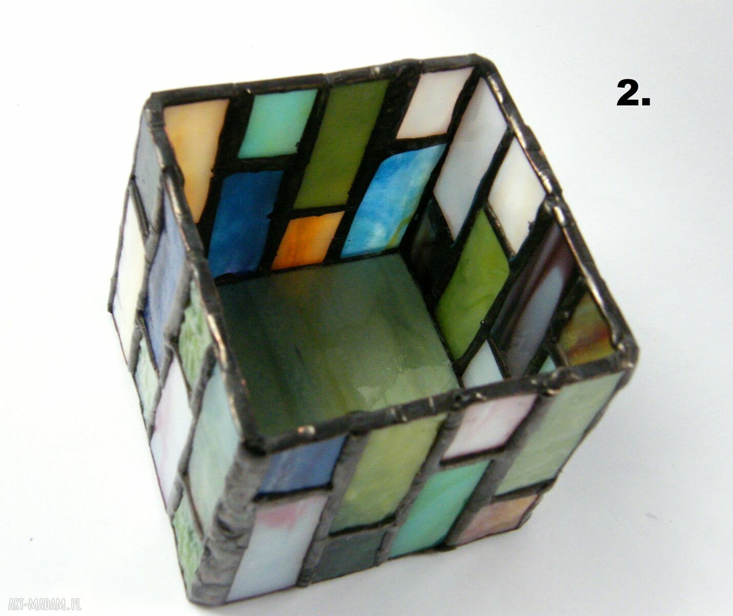 Nowoczesny świecznik witrażowy w stylu Art Deco - niebiesko-zielony na tealight