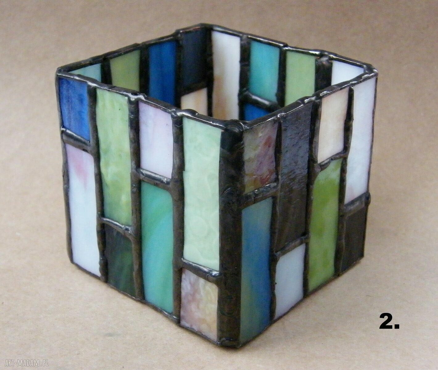 Nowoczesny świecznik witrażowy w stylu Art Deco - niebiesko-zielony na tealight