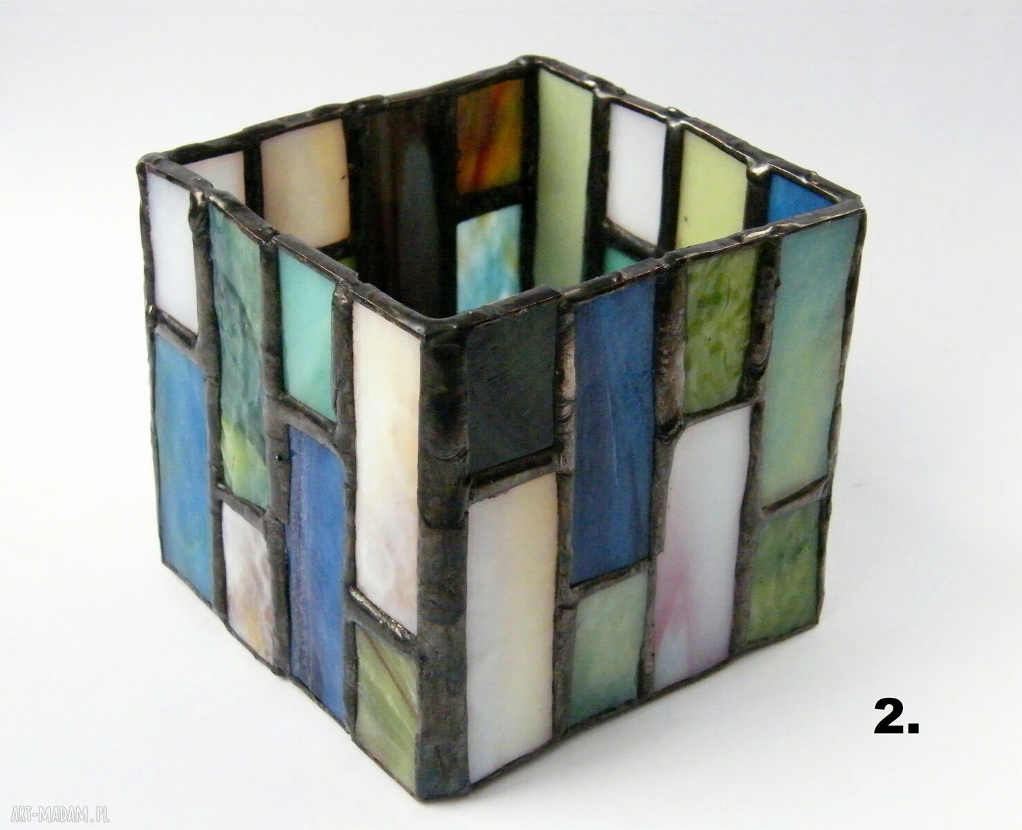 Nowoczesny świecznik witrażowy w stylu Art Deco - niebiesko-zielony na tealight