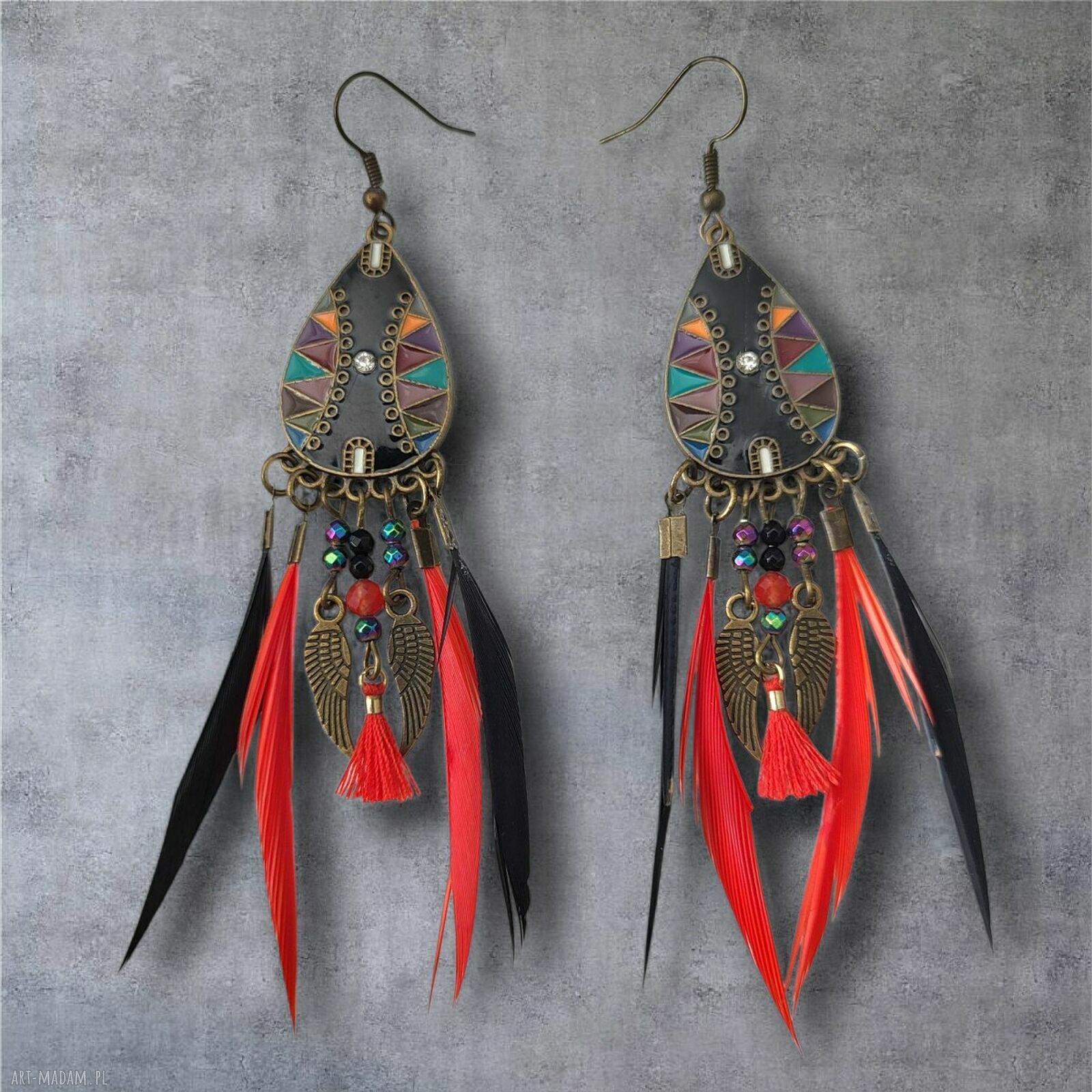 Kolorowe kolczyki boho z piórkami INDIANOO nr 12