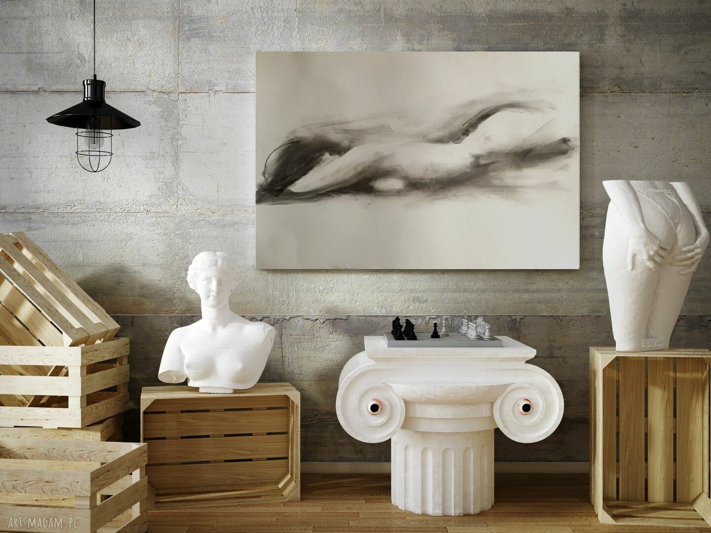 Nude 100x70 - kobieca inkografia w technice węgla do salonu i sypialni