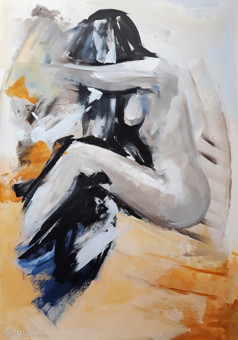 Akt kobiecy Nude 100x70 - ręcznie malowany obraz akryl na papierze