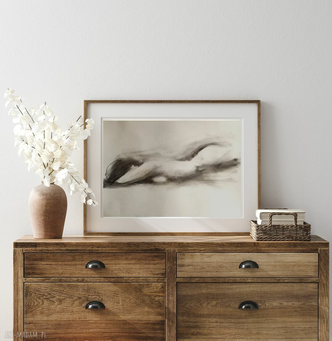 Nude art - akt grafika do sypialni 39x57 cm w ciepłej bieli