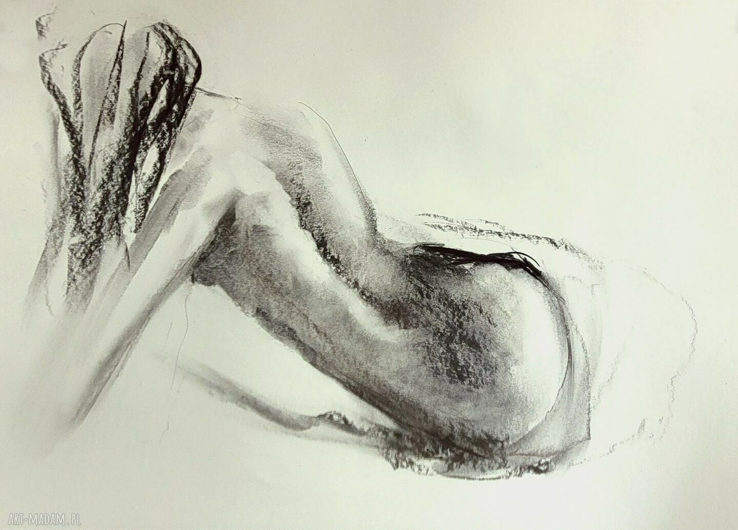 Nude Back - autorska grafika kobieca z węgla