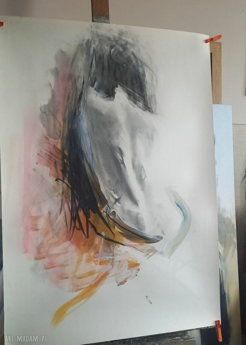 Nude Back 100x70 - duży szkic kobiety w pudrowym różu