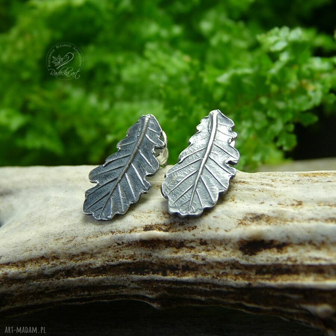 Kolczyki sztyfty Liść dębu ze srebra 999 i 930 - Oak Leaf Stud Earrings vol. II