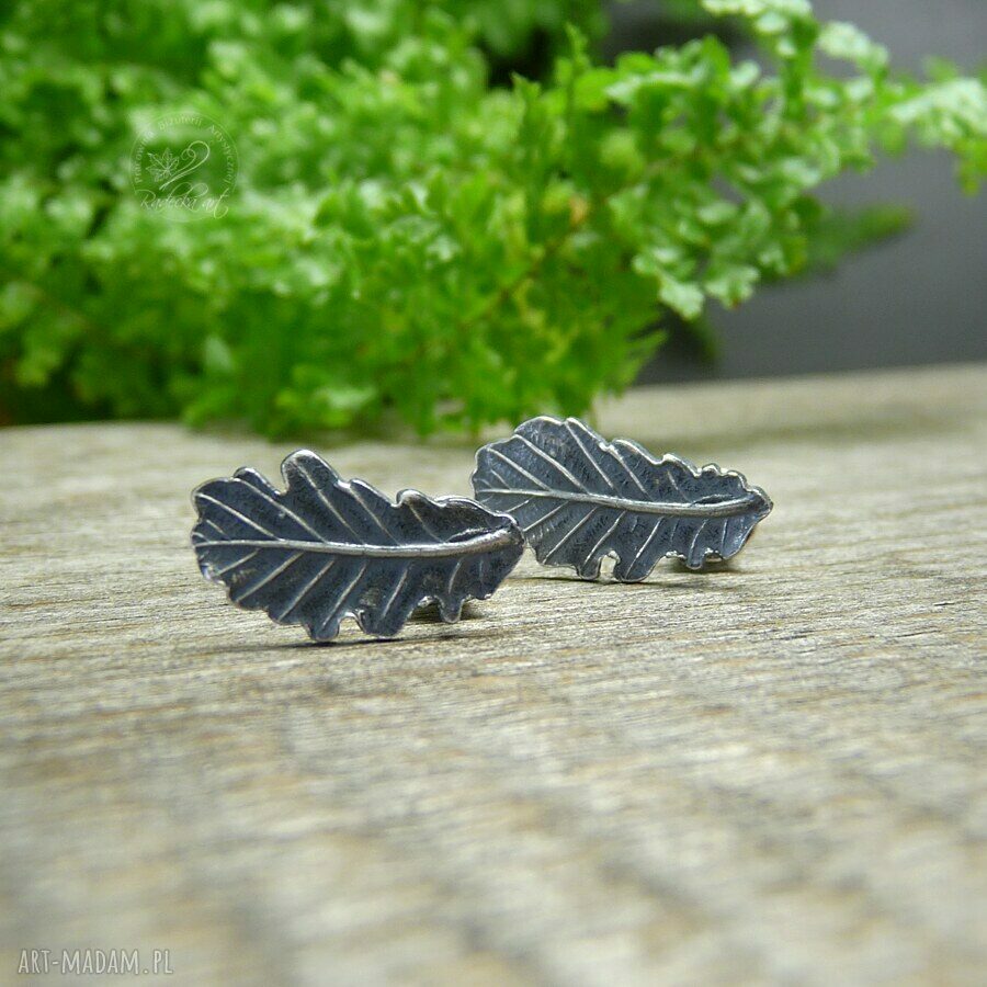 Kolczyki sztyfty Liść dębu ze srebra 999 i 930 - Oak Leaf Stud Earrings vol. II