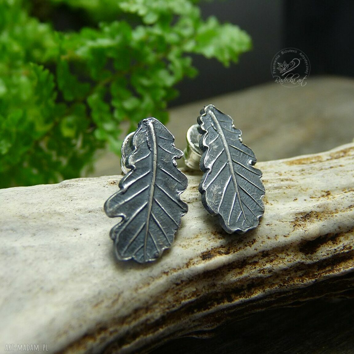 Kolczyki sztyfty Liść dębu ze srebra 999 i 930 - Oak Leaf Stud Earrings vol. II