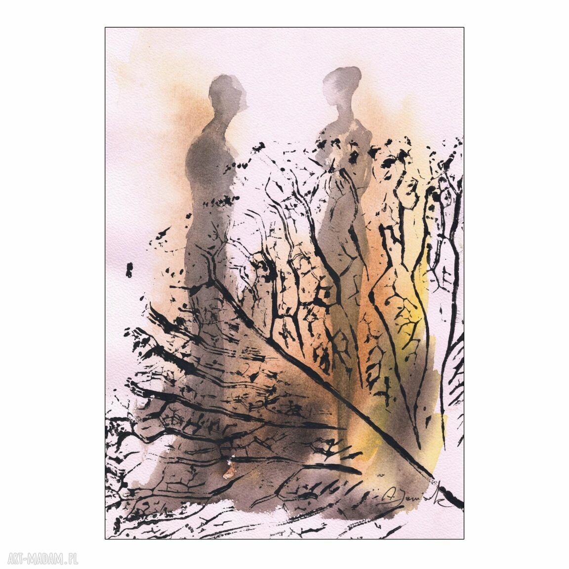 Abstrakcja 'Obecność' 21x30 cm - para, natura i drzewa - obrazy do sypialni