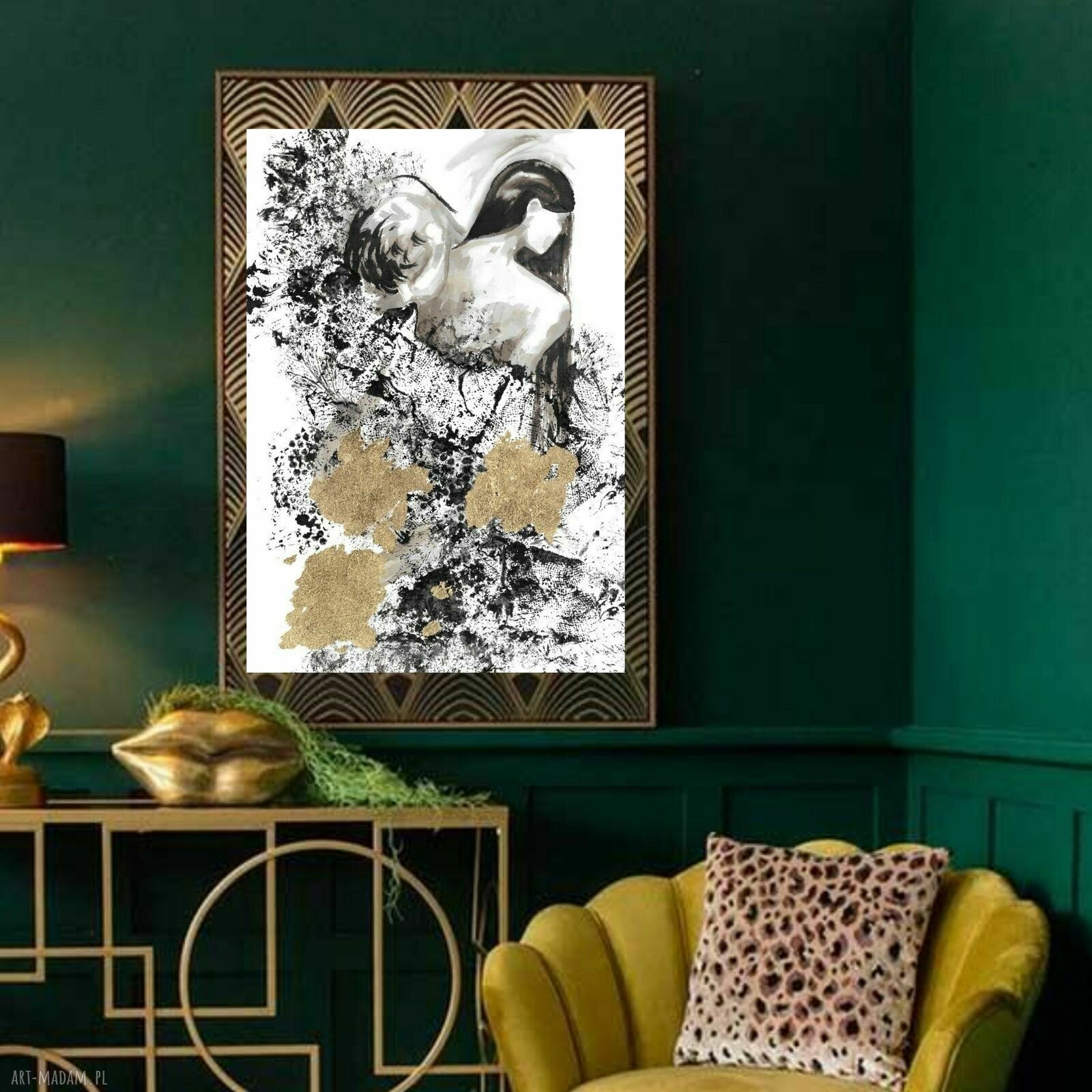 Grafika „Obecność” 50x70 - ręcznie malowana i złocona
