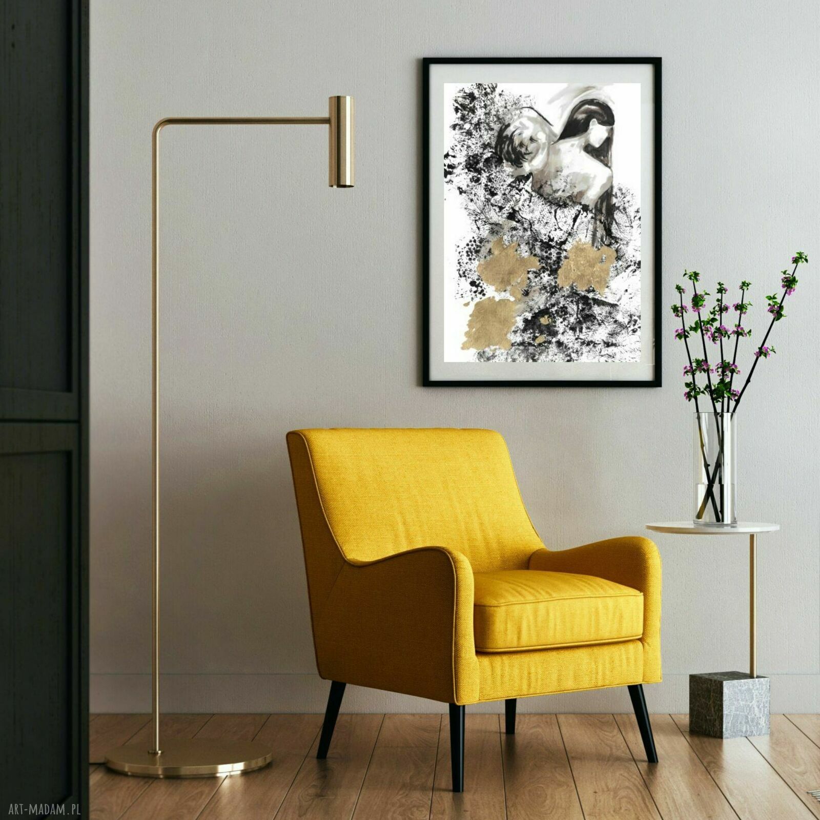 Grafika „Obecność” 50x70 - ręcznie malowana i złocona
