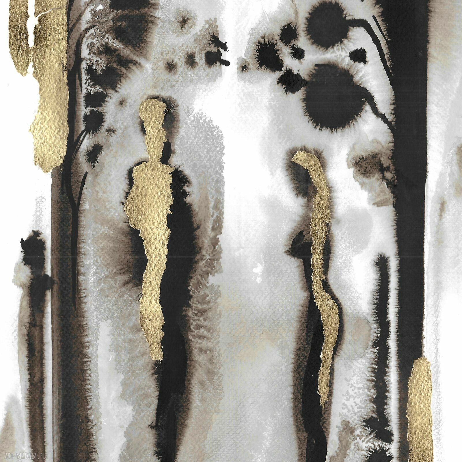 „Obecność” - ręcznie malowana i złocona grafika 53 x 45 cm