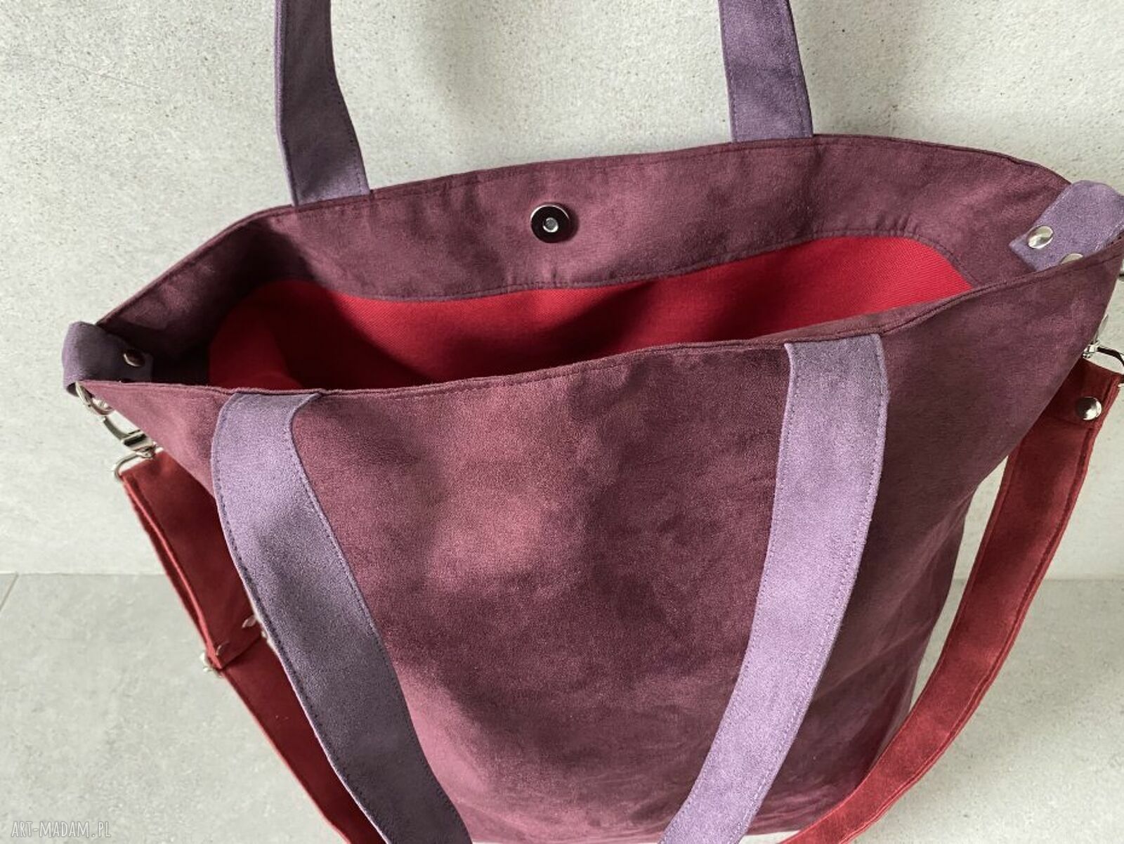 Pojemna torba hobo XXL na ramię - oberżyna, wrzos i bordo