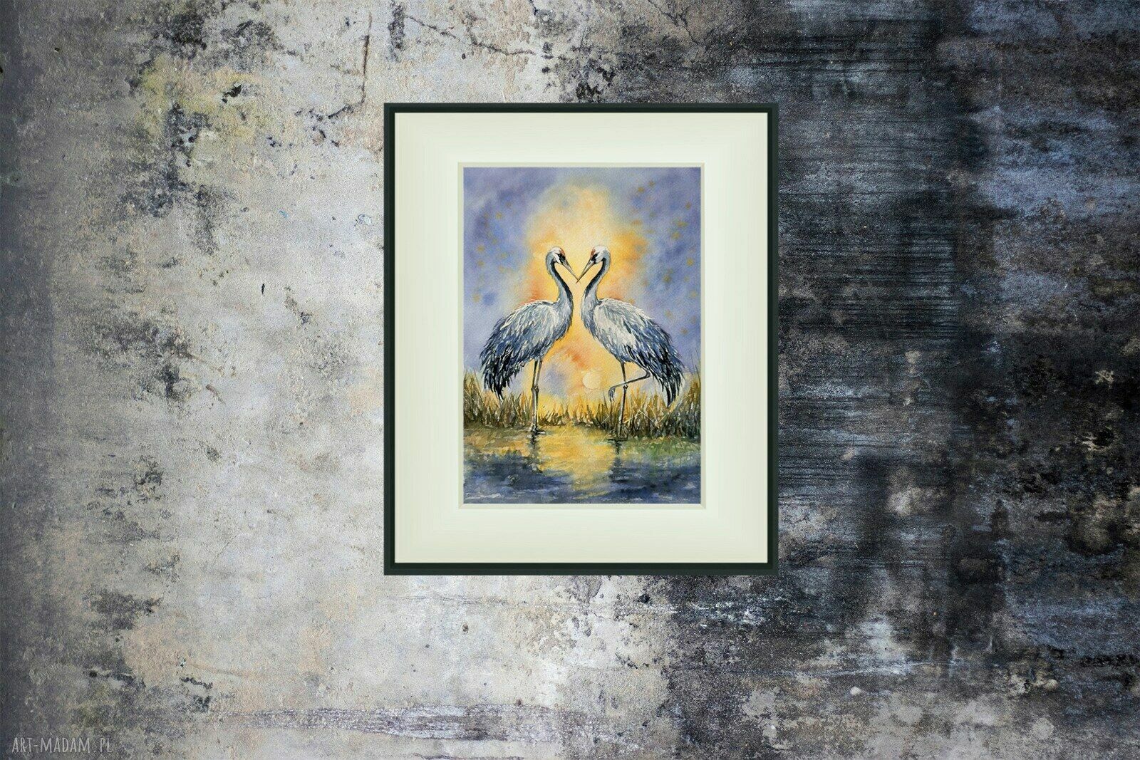 Obietnica nad wodą - akwarela z żurawiami 24 x 32 cm (oryginał)