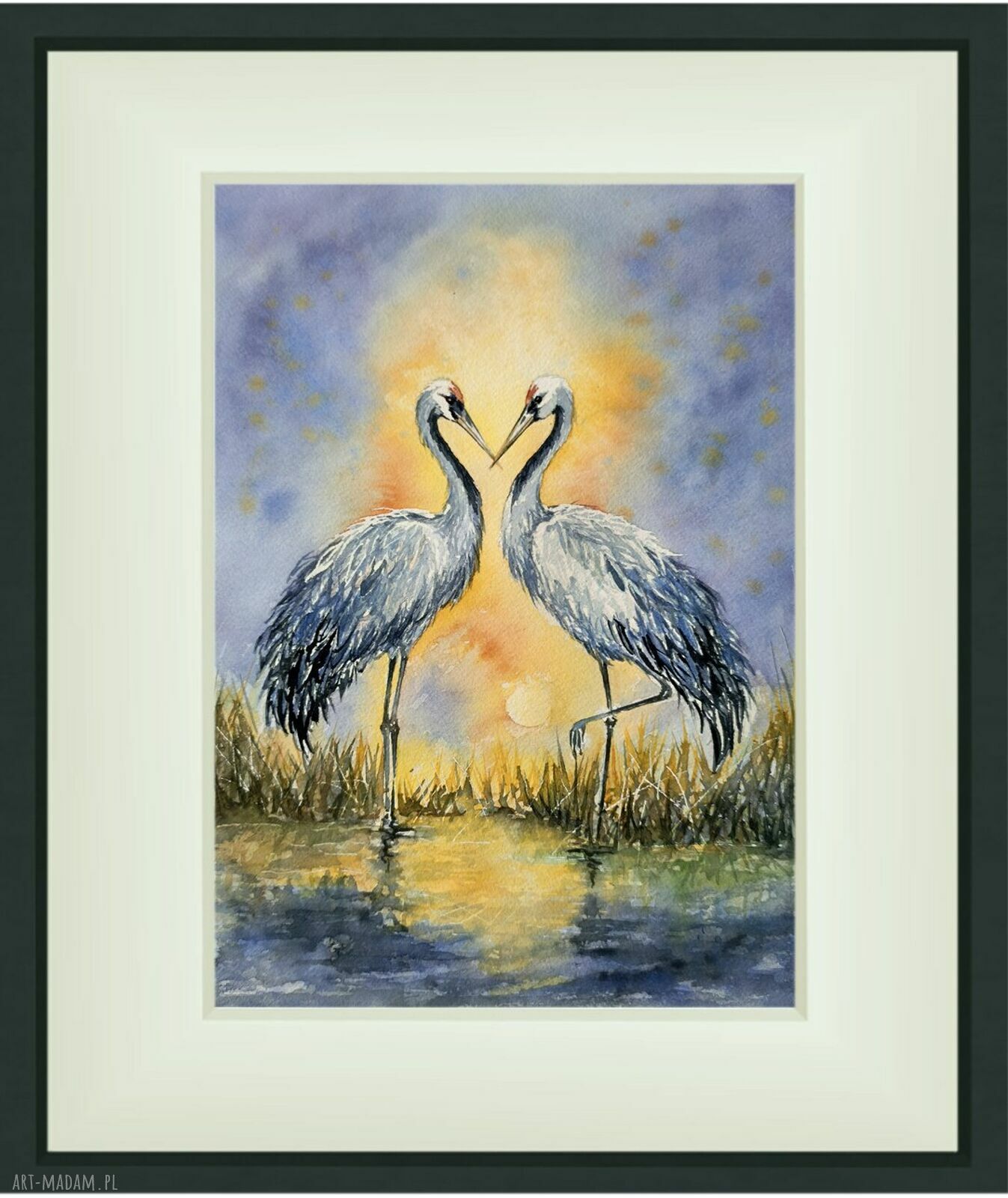 Obietnica nad wodą - akwarela z żurawiami 24 x 32 cm (oryginał)