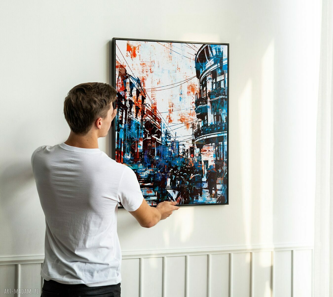 Abstrakcja Blue City w czarnej ramie - obramowany plakat 61x91 cm