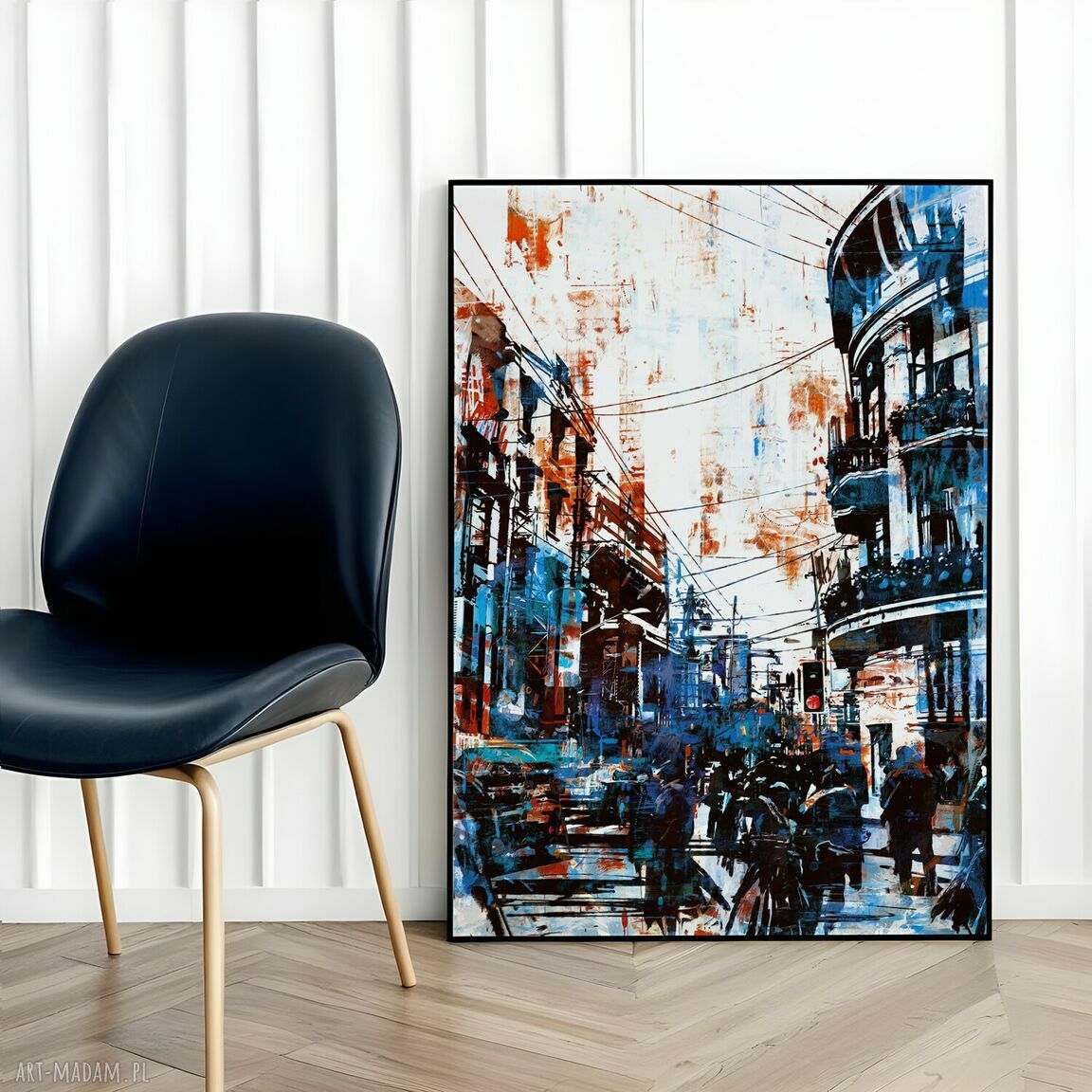 Abstrakcja Blue City w czarnej ramie - obramowany plakat 61x91 cm