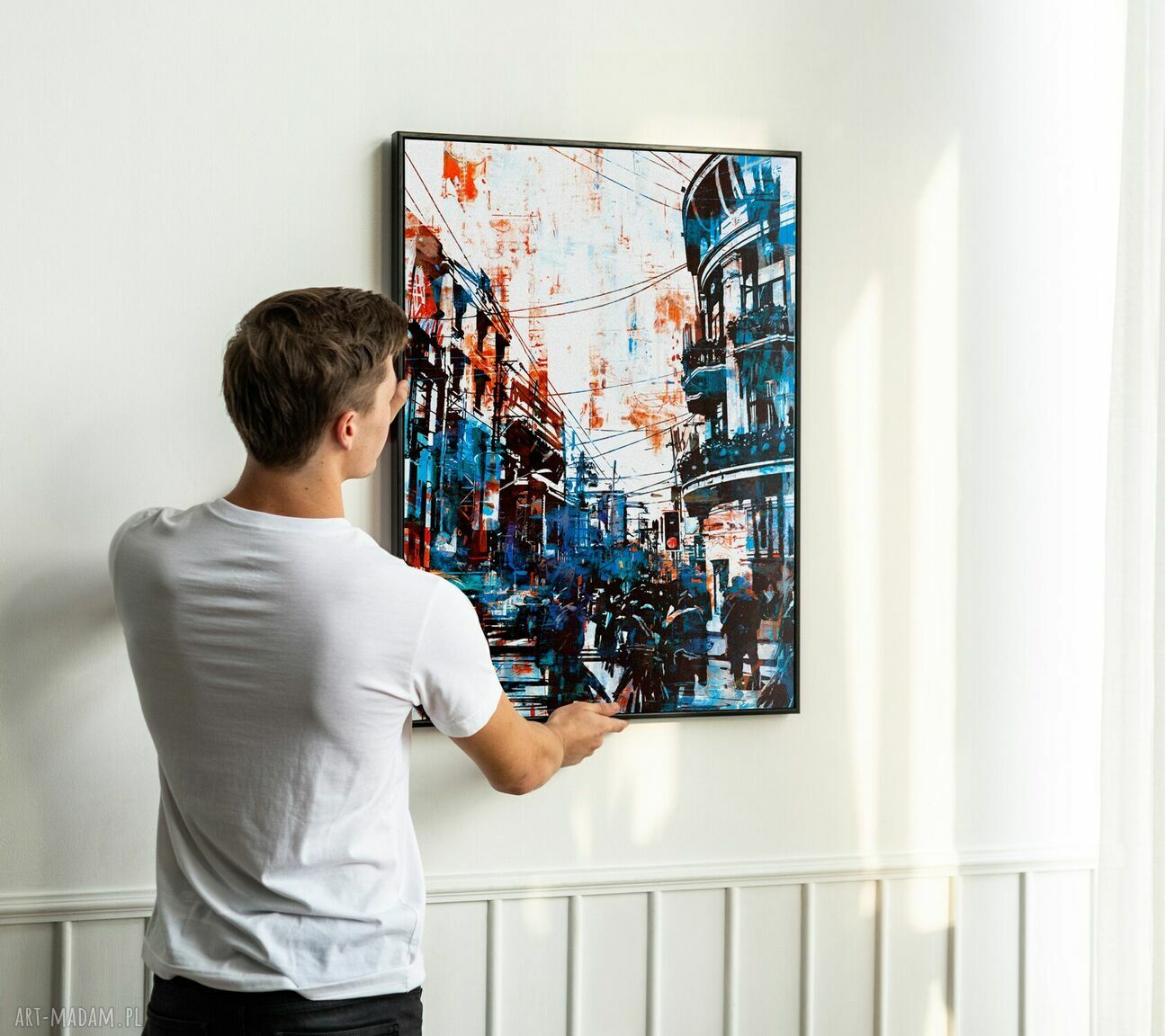 Obramowany plakat Abstrakcja Blue City w czarnej ramie - format 50x70 cm