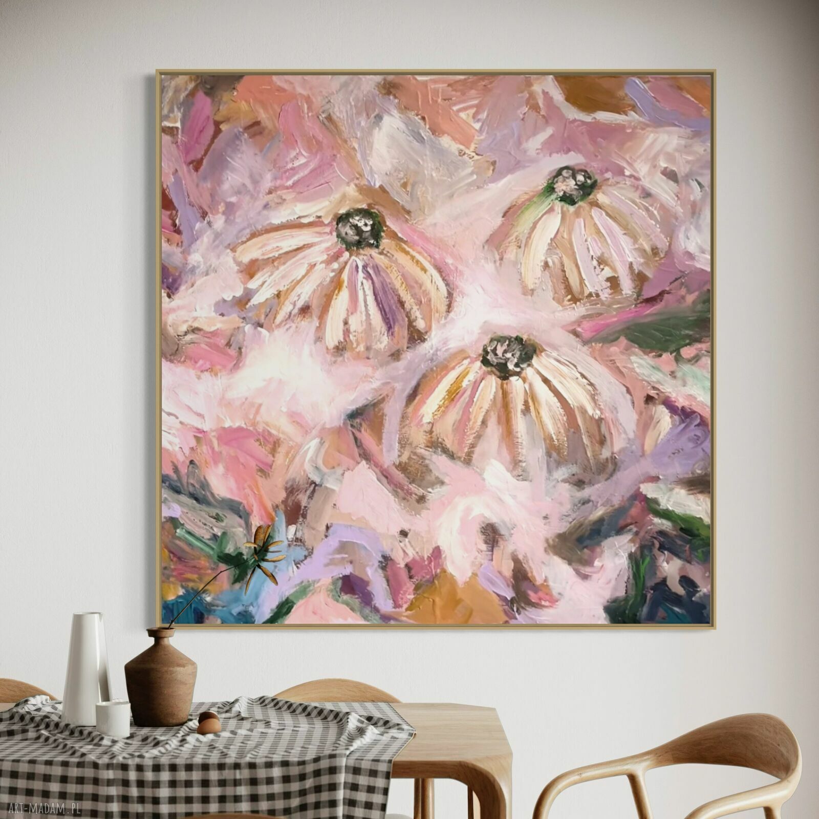 Obraz 100x100 cm malowany - abstrakcja do salonu na płótnie (akryl)