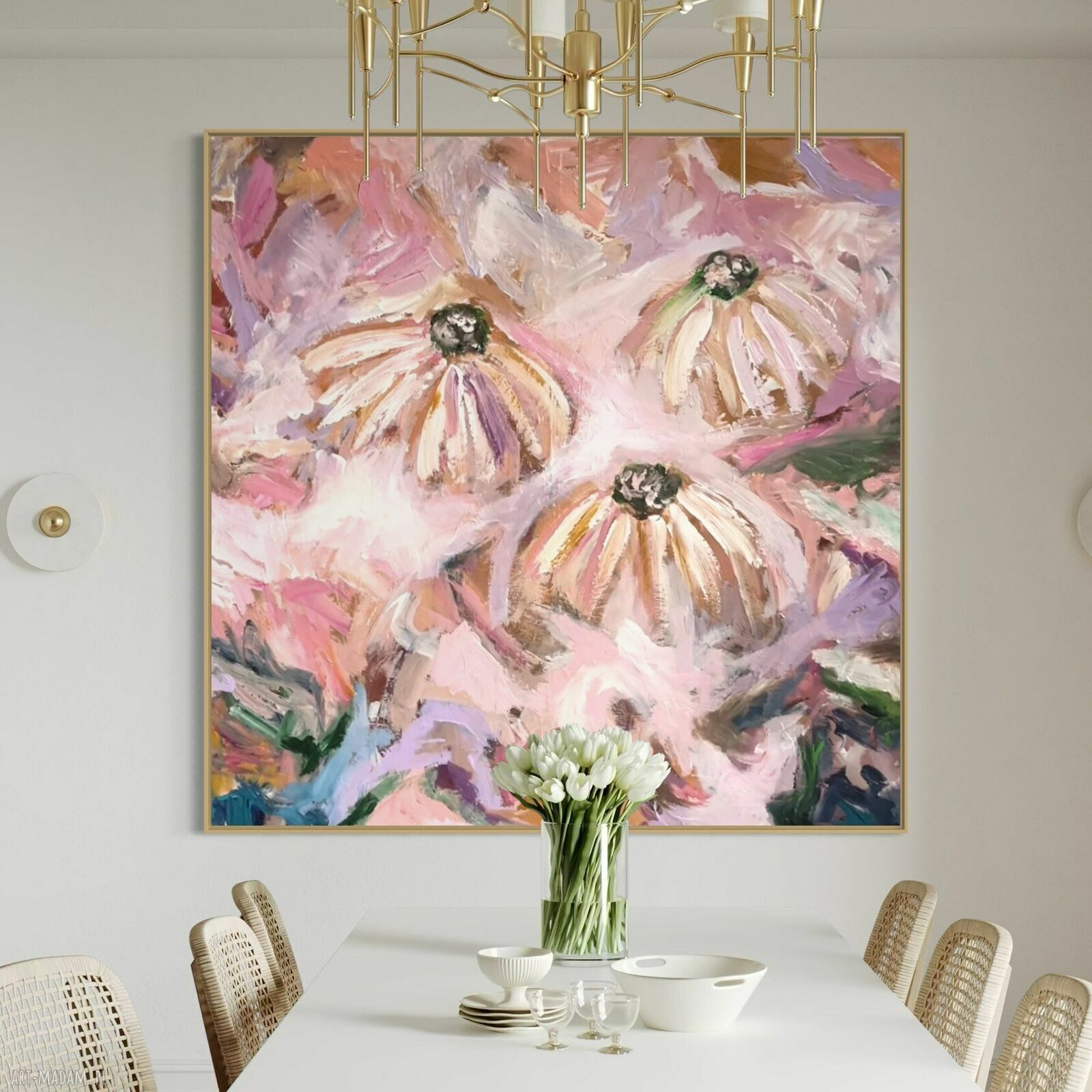 Obraz 100x100 cm malowany - abstrakcja do salonu na płótnie (akryl)