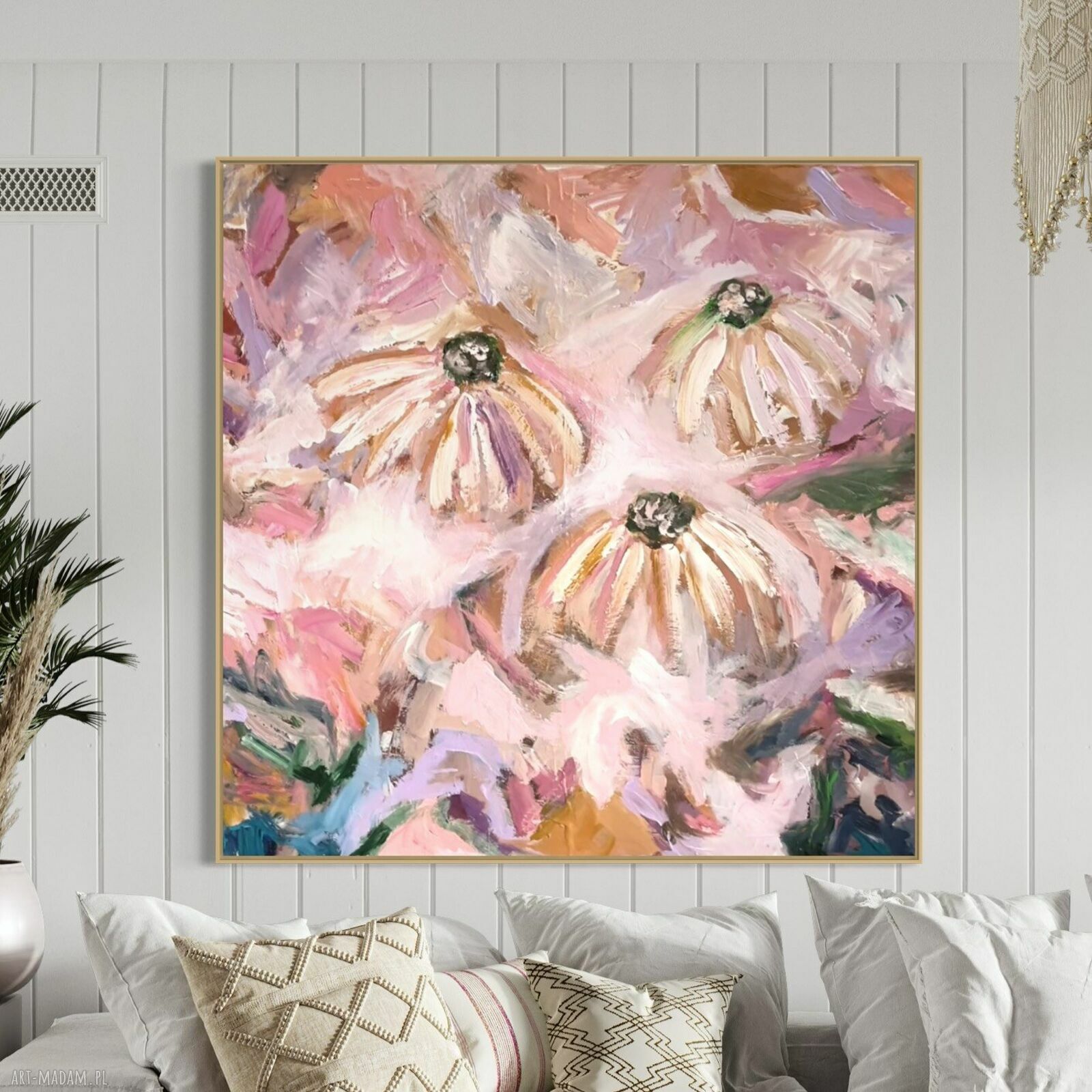 Obraz 100x100 cm malowany - abstrakcja do salonu na płótnie akryl