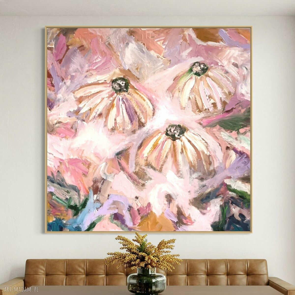 Obraz 100x100 cm malowany - abstrakcja do salonu na płótnie (akryl)