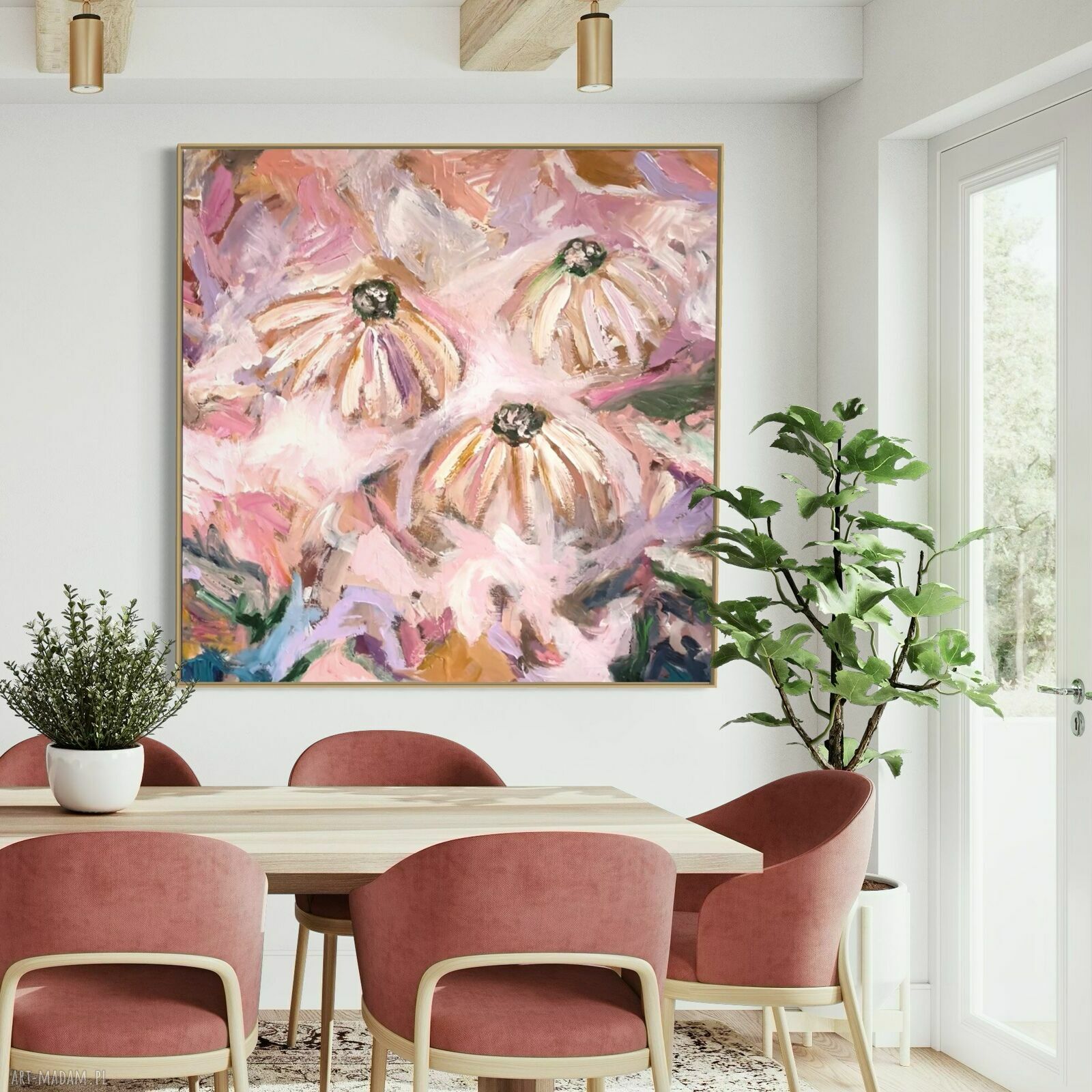 Obraz 100x100 cm malowany - abstrakcja do salonu na płótnie (akryl)