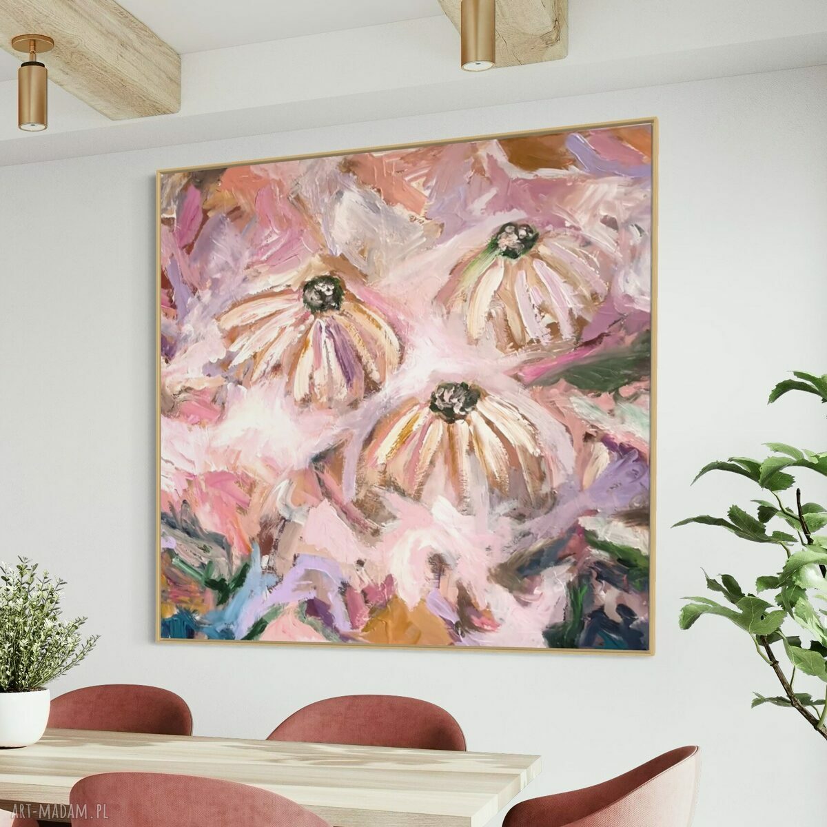 Obraz 100x100 cm malowany - abstrakcja do salonu na płótnie (akryl)