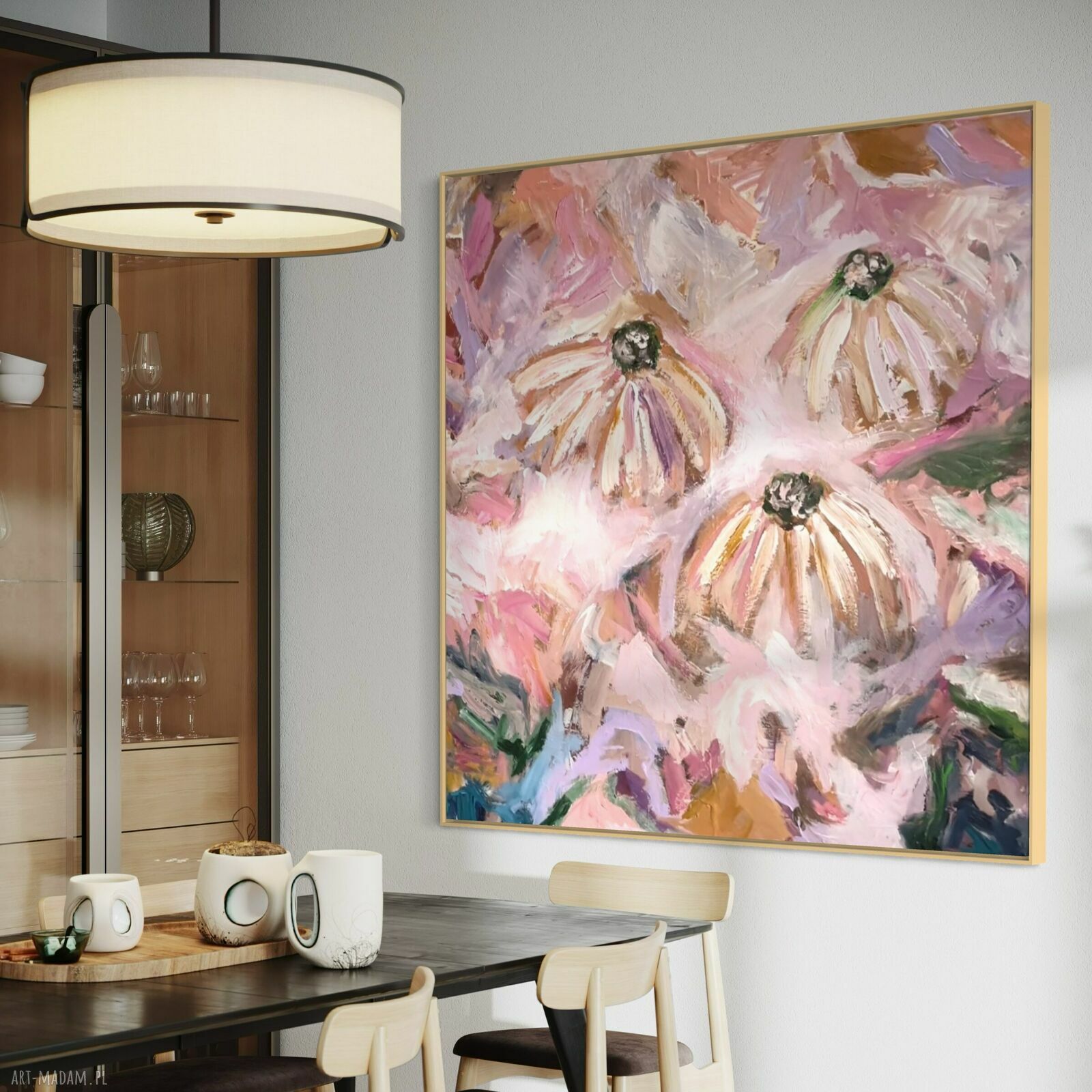 Obraz 100x100 cm malowany - abstrakcja do salonu na płótnie (akryl)
