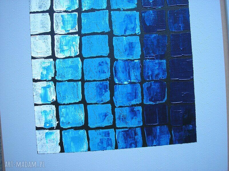 obraz MOZAIKA NIEBIESKO TURKUSOWA - 120x40cm duży ręcznie malowany