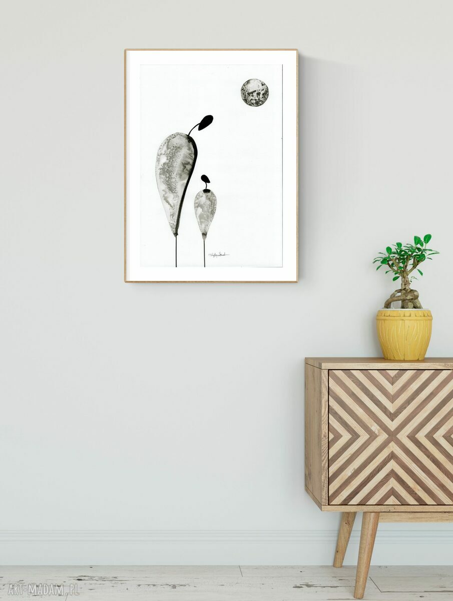 Obraz 30x40 cm ręcznie malowany tuszem minimalizm czarno biały Relationships