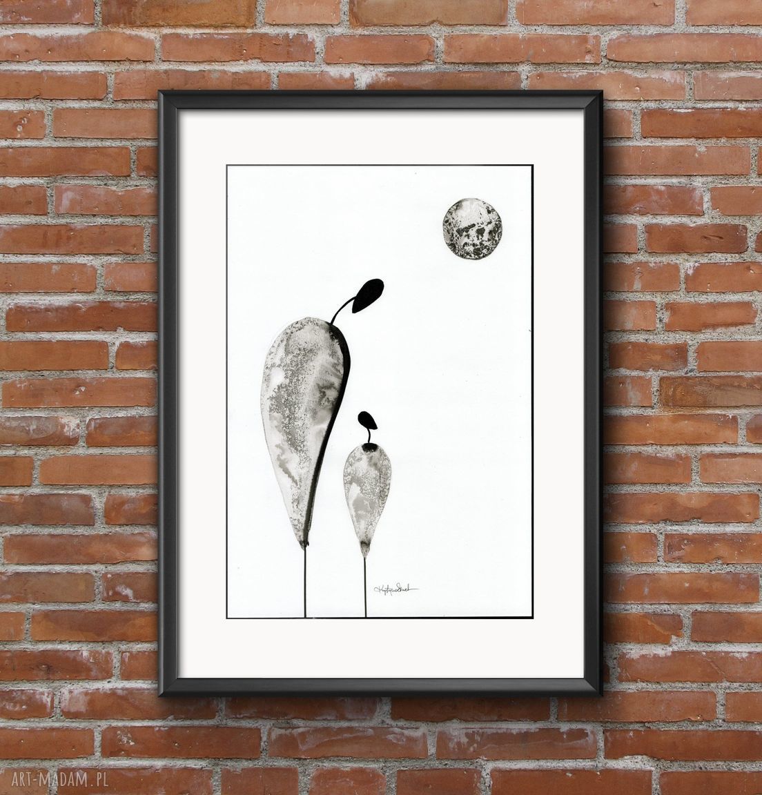 Obraz 30x40 cm ręcznie malowany tuszem - minimalizm czarno-biały Relationships