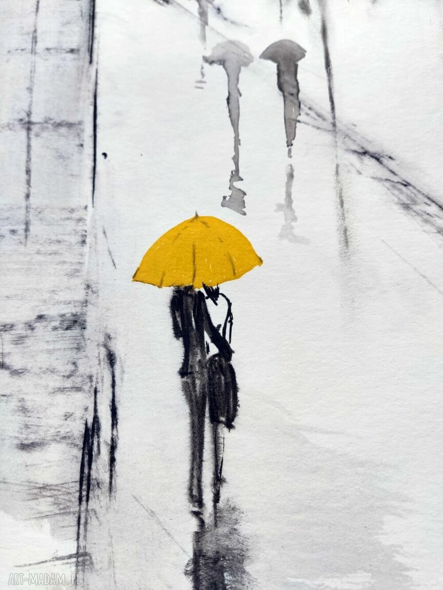 Czarno-biały obraz 30x40 cm malowany ręcznie tuszem na papierze akwarelowym