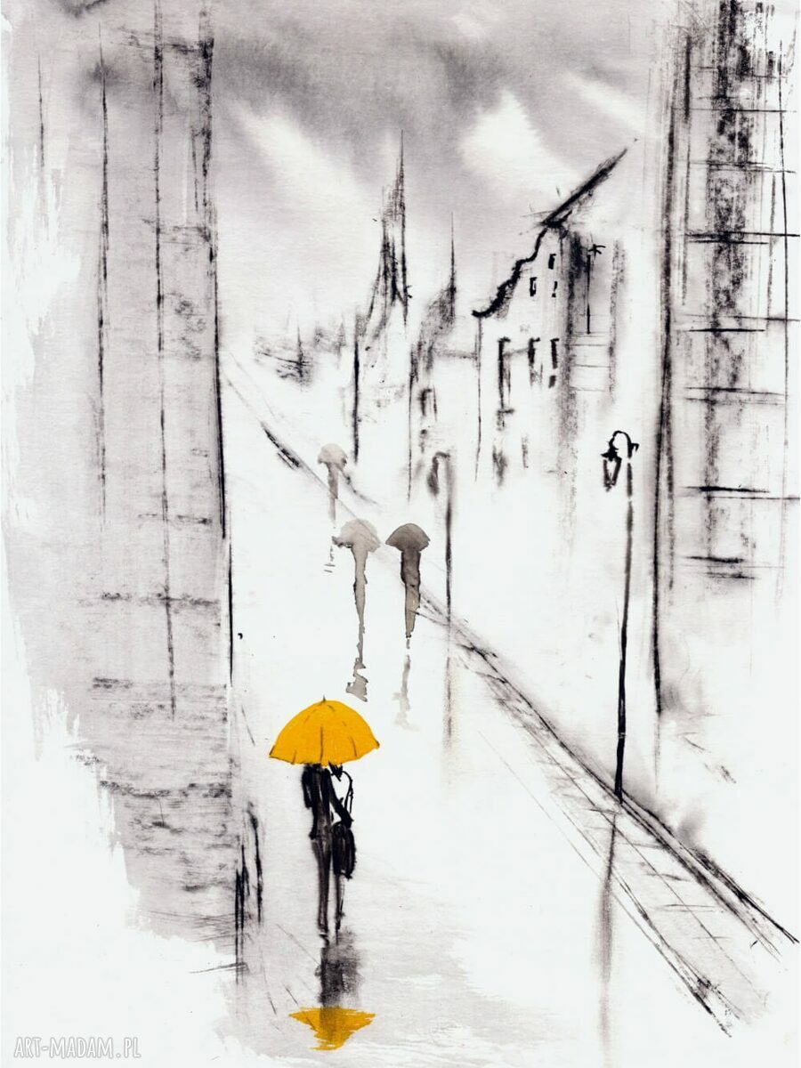 Czarno-biały obraz 30x40 cm malowany ręcznie tuszem na papierze akwarelowym