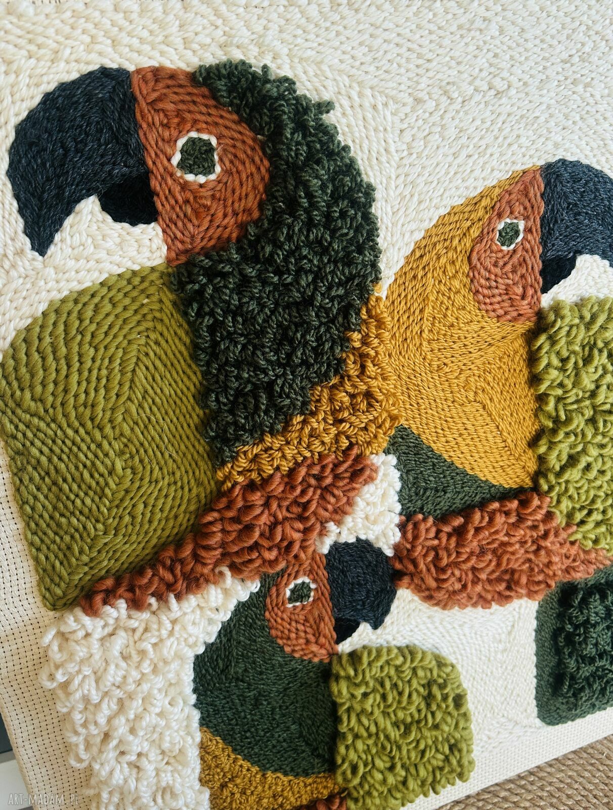 Sznurkowelove: ręcznie tkany obraz z papugami 50x60 cm (efekt 3D)
