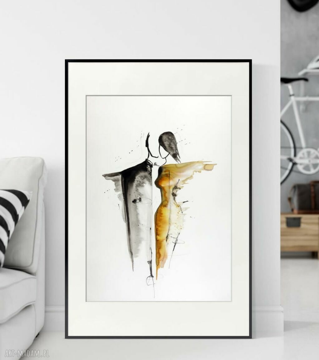Obraz 50x70 cm ręcznie malowany tuszem - abstrakcja czarno-biała z certyfikatem autentyczności (sprzedany)